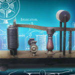 Historische Telegraphiermaschine, im Hintergrund ist eine Blaupause zu sehen.