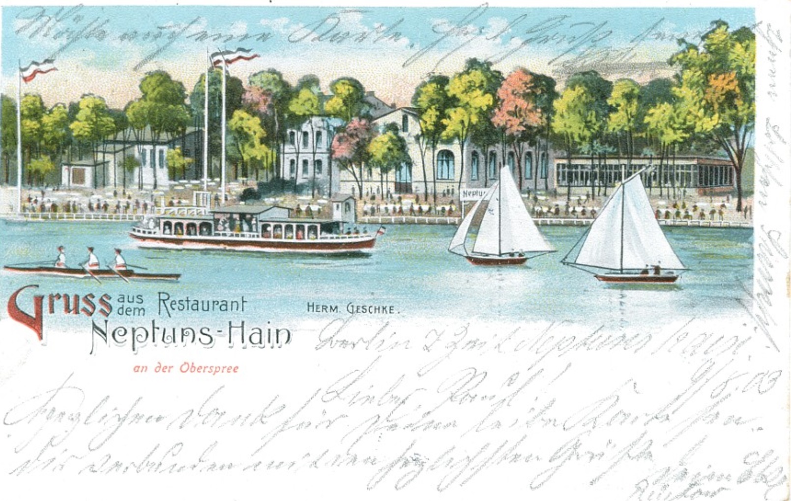 Gruss aus dem Restaurant Neptuns-Hain an der Oberspree, 1903. | © SDTB, Historisches Archiv
