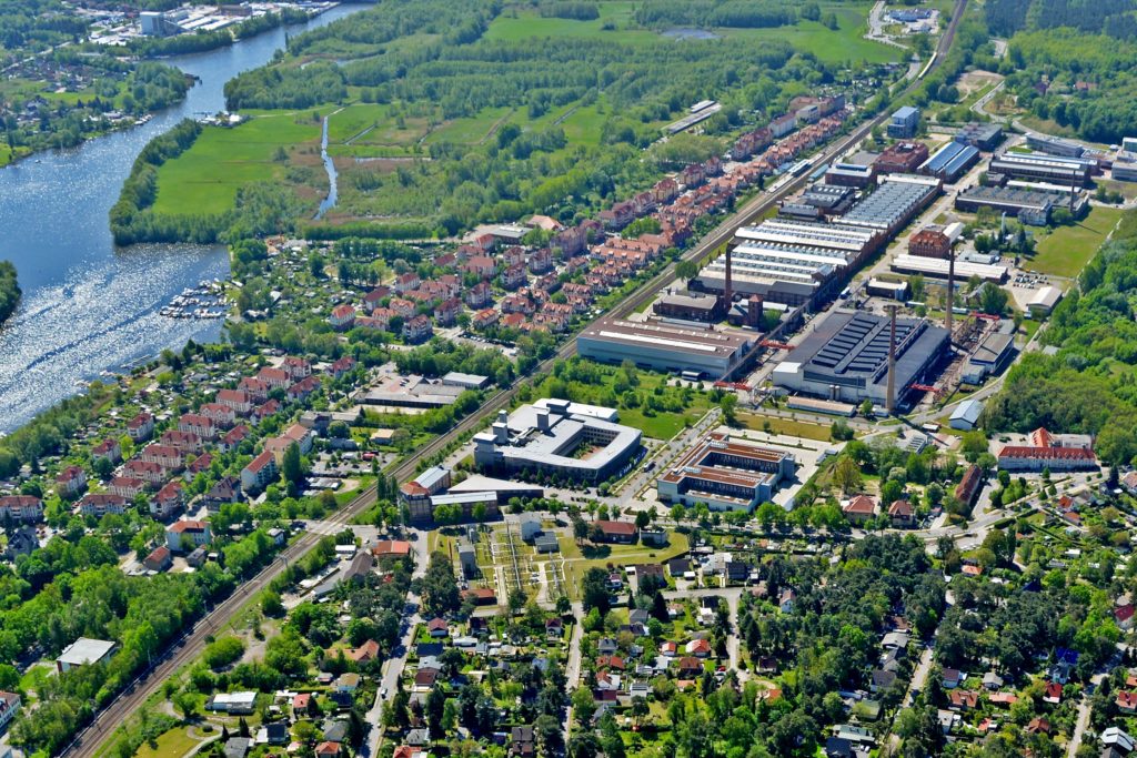 Luftbild der Schwartzkopff Siedlung mit ehemaligem Werksgelände