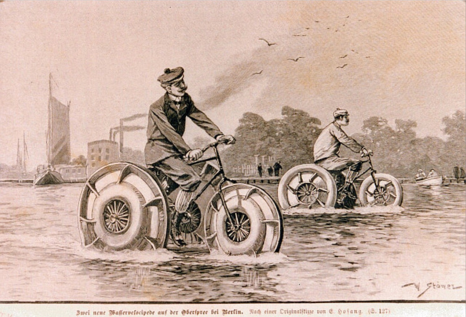 Zwei neue Wasservelocipede auf der Oberspree bei Berlin, 1897. | © SDTB, Historisches Archiv