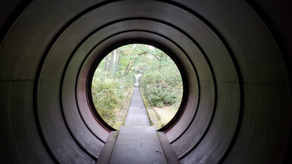 Weg durch den Natur Park auf Stegen und durch einen Tunnel